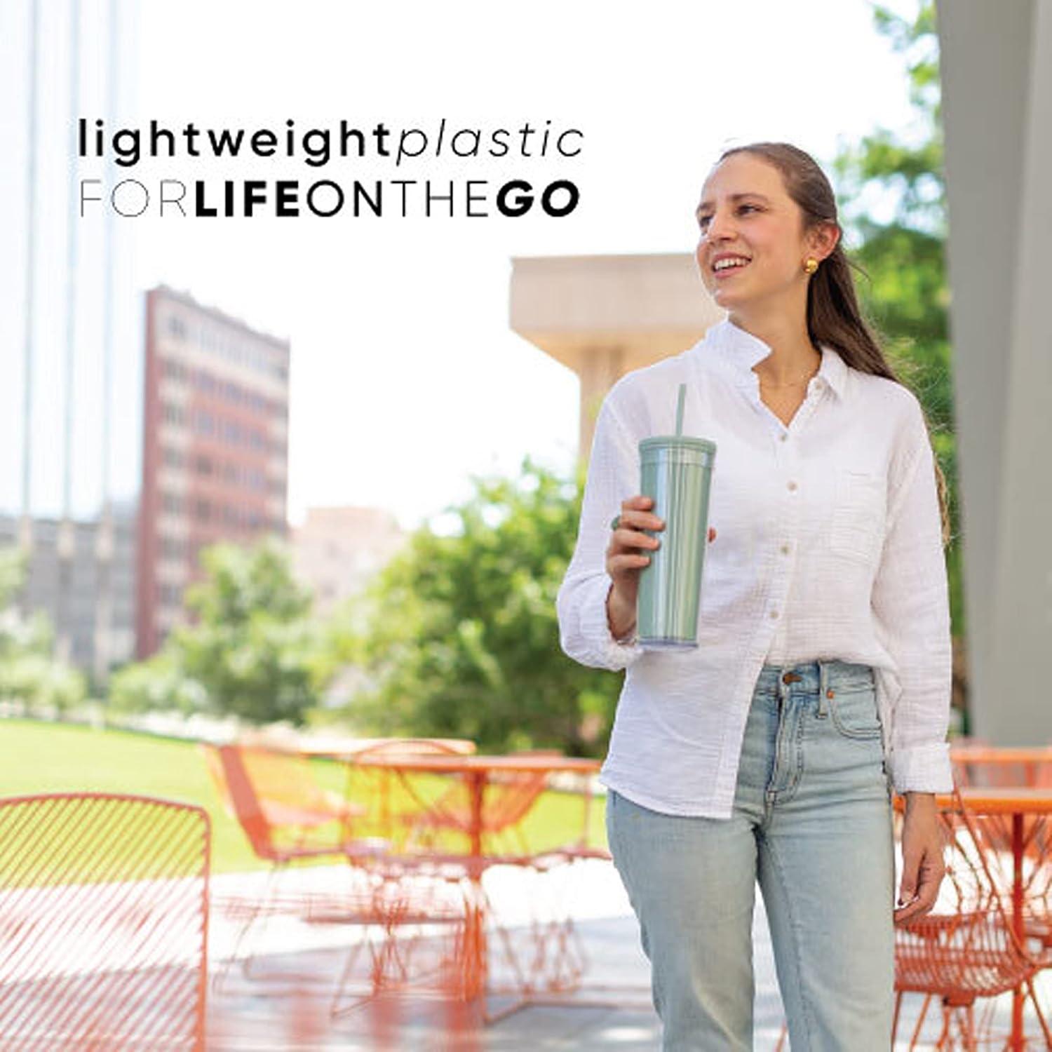 imageSimple Modern Plastic Matte Studded Tumbler with Lid and Straw  Reusable BPA Free Iced Coffee Cups Double Wall Smoothie Cup  Gifts for Women Men Him Her  Classic Collection  24oz  Winter WhiteAlmond Birch