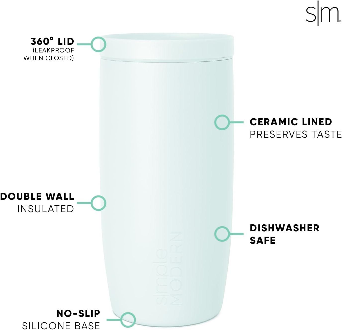 imageSimple Modern Travel Coffee Mug Tumbler with 360 Lid  CeramicLined Insulated Stainless Steel Cold Brew Iced Coffee Cup Thermos  Gifts for Women Men Her Him  Voyager Signature  16oz  ForestArctic Blue