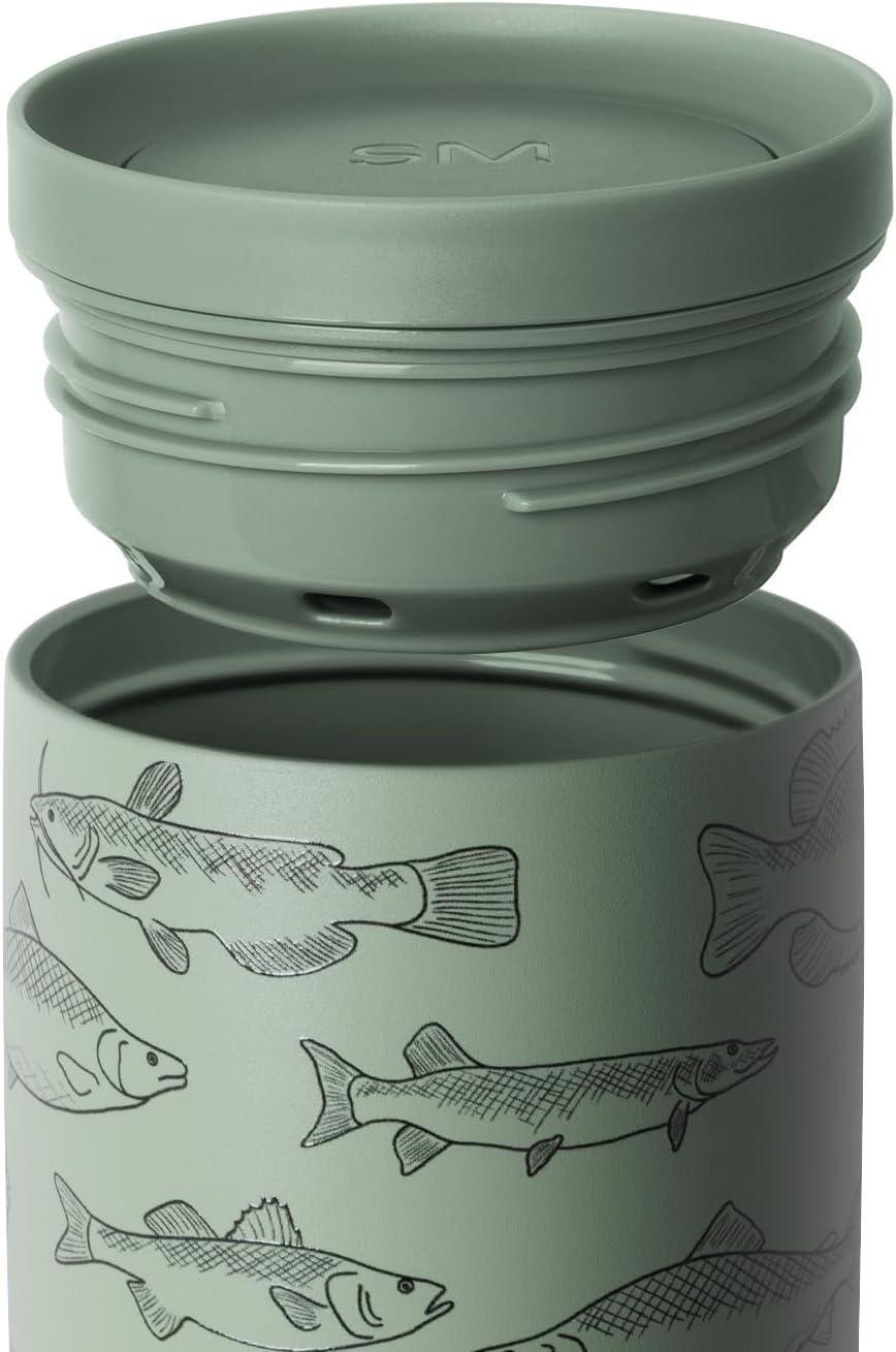 imageSimple Modern Travel Coffee Mug Tumbler with 360 Lid  CeramicLined Insulated Stainless Steel Cold Brew Iced Coffee Cup Thermos  Gifts for Women Men Her Him  Voyager Signature  16oz  ForestPattern Fish On