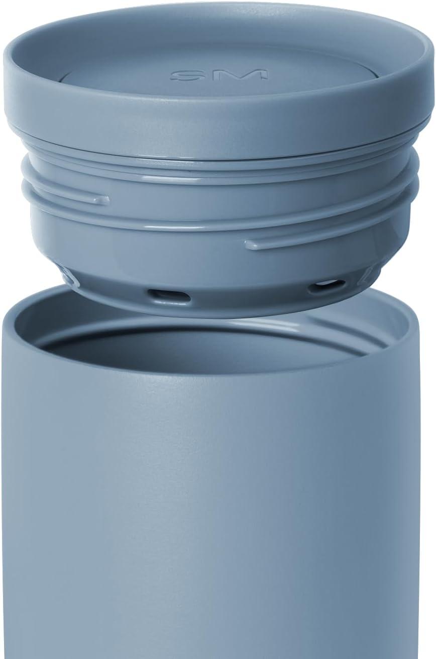 imageSimple Modern Travel Coffee Mug Tumbler with 360 Lid  CeramicLined Insulated Stainless Steel Cold Brew Iced Coffee Cup Thermos  Gifts for Women Men Her Him  Voyager Signature  16oz  ForestBlue Dune