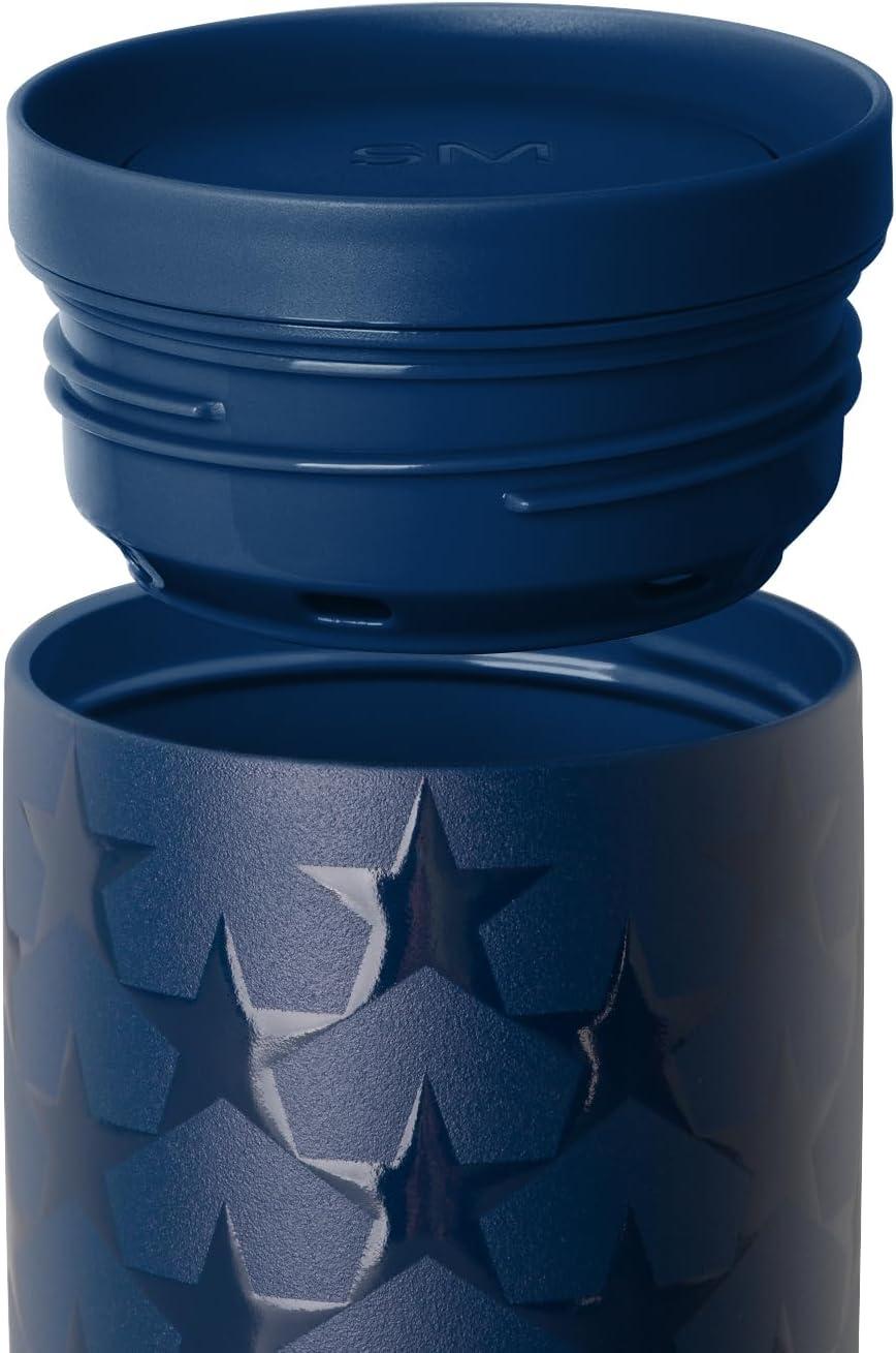 imageSimple Modern Travel Coffee Mug Tumbler with 360 Lid  CeramicLined Insulated Stainless Steel Cold Brew Iced Coffee Cup Thermos  Gifts for Women Men Her Him  Voyager Signature  16oz  ForestPattern Stars Navy