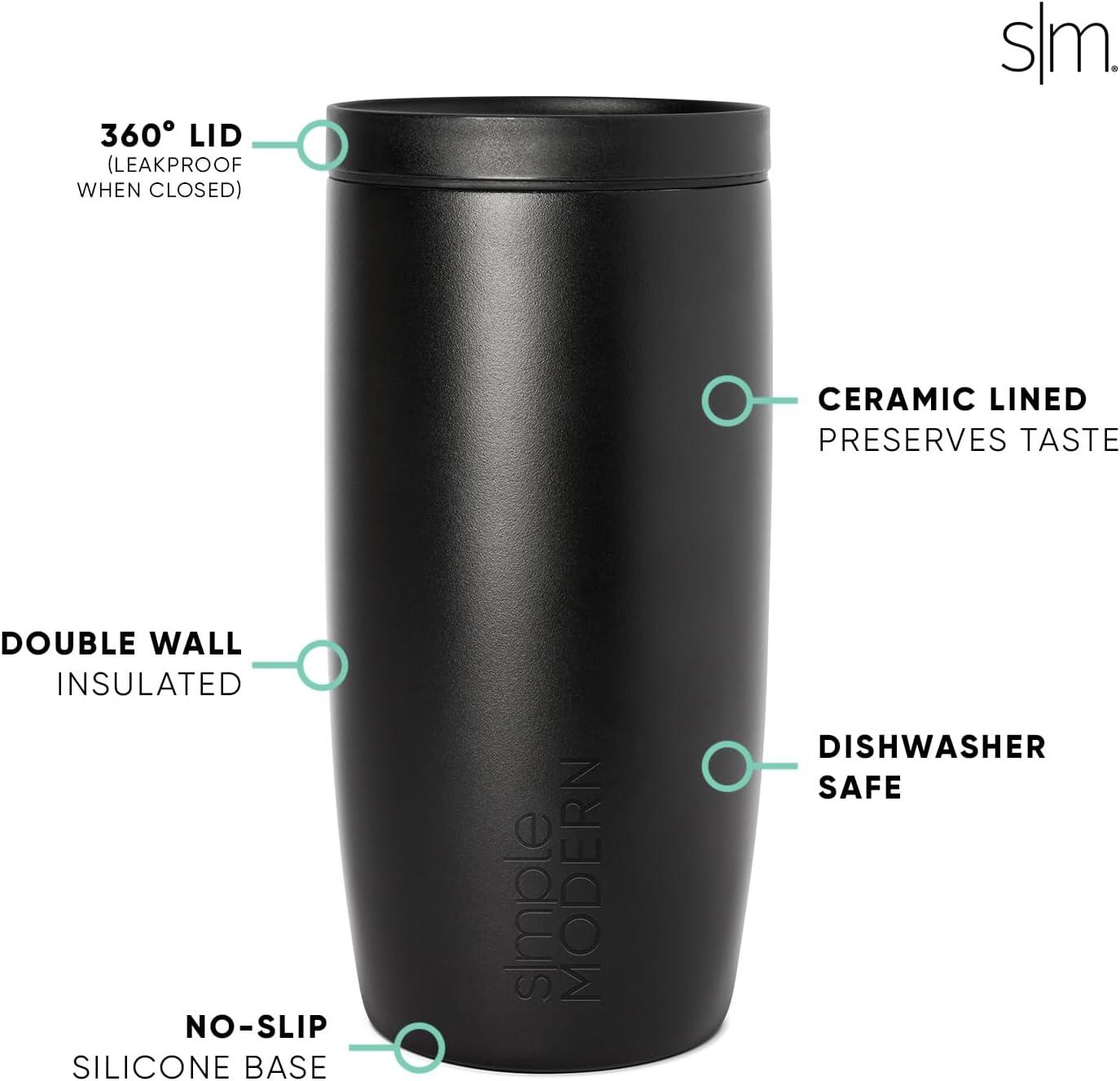 imageSimple Modern Travel Coffee Mug Tumbler with 360 Lid  CeramicLined Insulated Stainless Steel Cold Brew Iced Coffee Cup Thermos  Gifts for Women Men Her Him  Voyager Signature  16oz  ForestPattern Momma