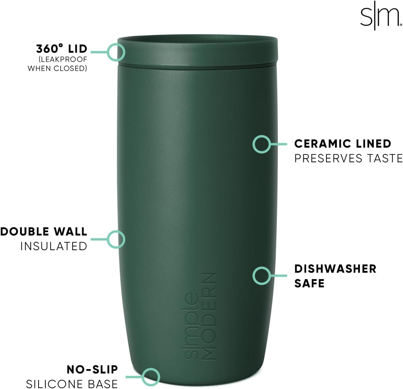 imageSimple Modern Travel Coffee Mug Tumbler with 360 Lid  CeramicLined Insulated Stainless Steel Cold Brew Iced Coffee Cup Thermos  Gifts for Women Men Her Him  Voyager Signature  16oz  ForestForest