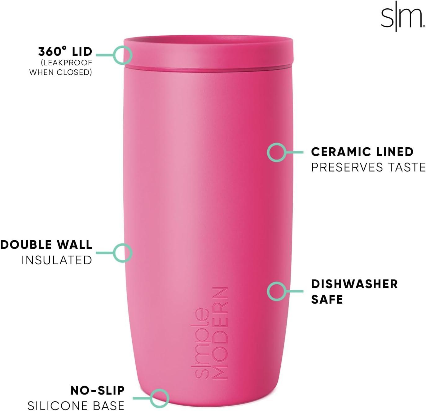 imageSimple Modern Travel Coffee Mug Tumbler with 360 Lid  CeramicLined Insulated Stainless Steel Cold Brew Iced Coffee Cup Thermos  Gifts for Women Men Her Him  Voyager Signature  16oz  ForestBerry