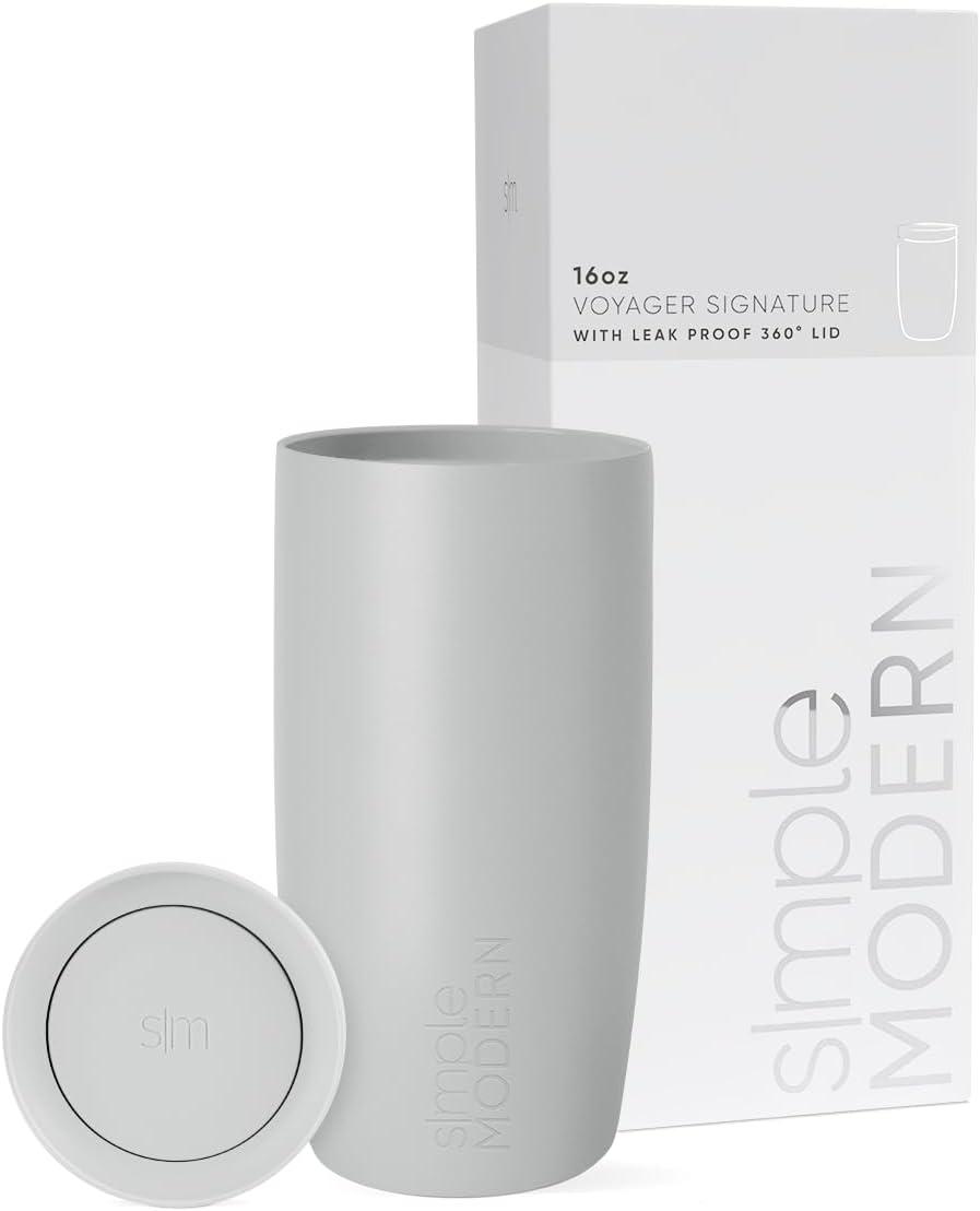 imageSimple Modern Travel Coffee Mug Tumbler with 360 Lid  CeramicLined Insulated Stainless Steel Cold Brew Iced Coffee Cup Thermos  Gifts for Women Men Her Him  Voyager Signature  16oz  ForestIce Gray