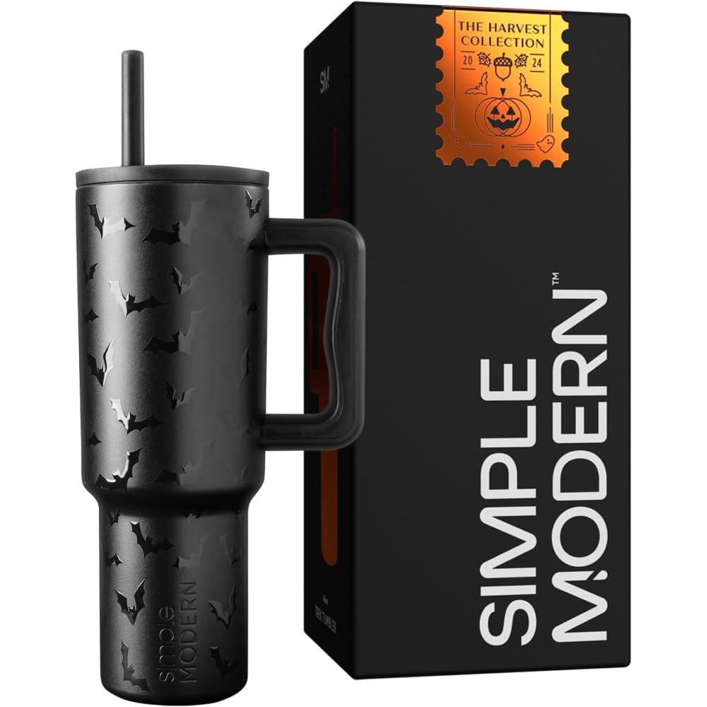 imageSimple Modern 40 oz Tumbler with Handle and Straw Lid  LeakProof Insulated Stainless Steel Water Bottle Travel Mug Cupholder Use  Gifts for Women Men Him Her  Trek Signature  BerryHalloween Spooky Bats