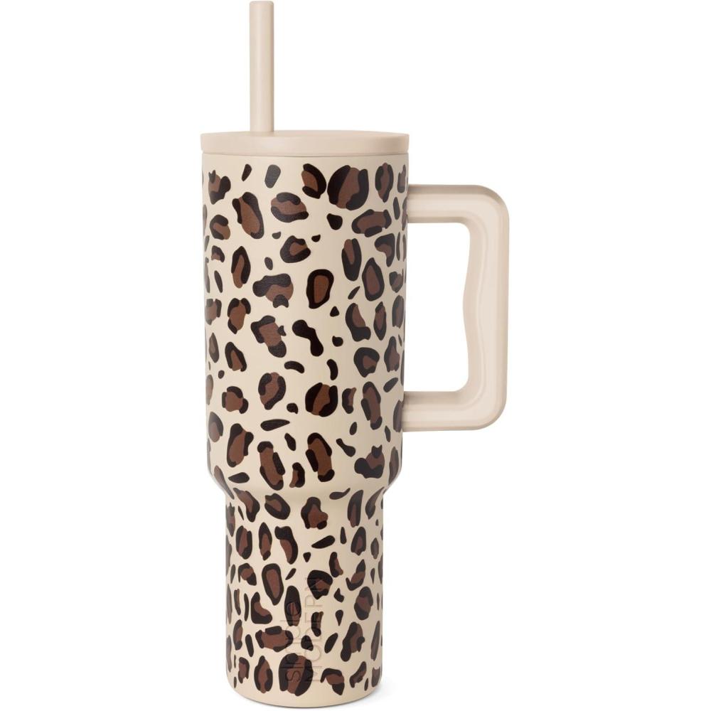 imageSimple Modern 40 oz Tumbler with Handle and Straw Lid  LeakProof Insulated Stainless Steel Water Bottle Travel Mug Cupholder Use  Gifts for Women Men Him Her  Trek Signature  BerryPattern Mob Cheetah