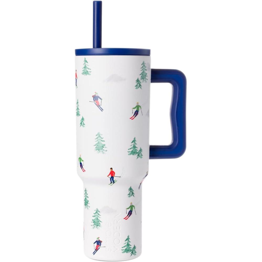 imageSimple Modern 40 oz Tumbler with Handle and Straw Lid  LeakProof Insulated Stainless Steel Water Bottle Travel Mug Cupholder Use  Gifts for Women Men Him Her  Trek Signature  BerryPattern Downhill Skiing