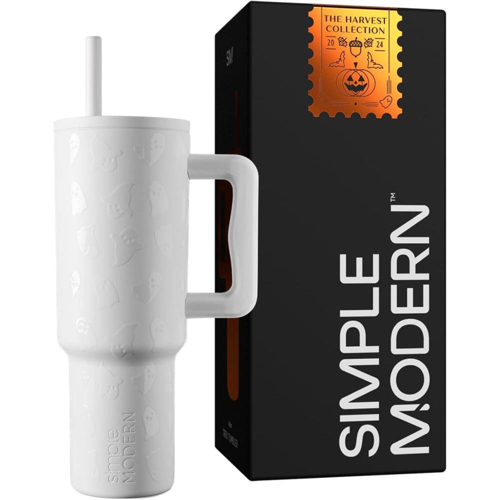 imageSimple Modern 40 oz Tumbler with Handle and Straw Lid  LeakProof Insulated Stainless Steel Water Bottle Travel Mug Cupholder Use  Gifts for Women Men Him Her  Trek Signature  BerryHalloween Cute Ghosts