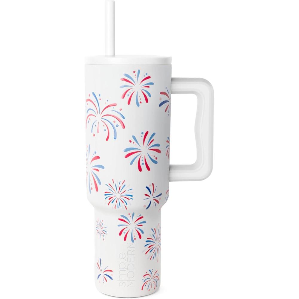 imageSimple Modern 40 oz Tumbler with Handle and Straw Lid  LeakProof Insulated Stainless Steel Water Bottle Travel Mug Cupholder Use  Gifts for Women Men Him Her  Trek Signature  BerryPattern Fireworks