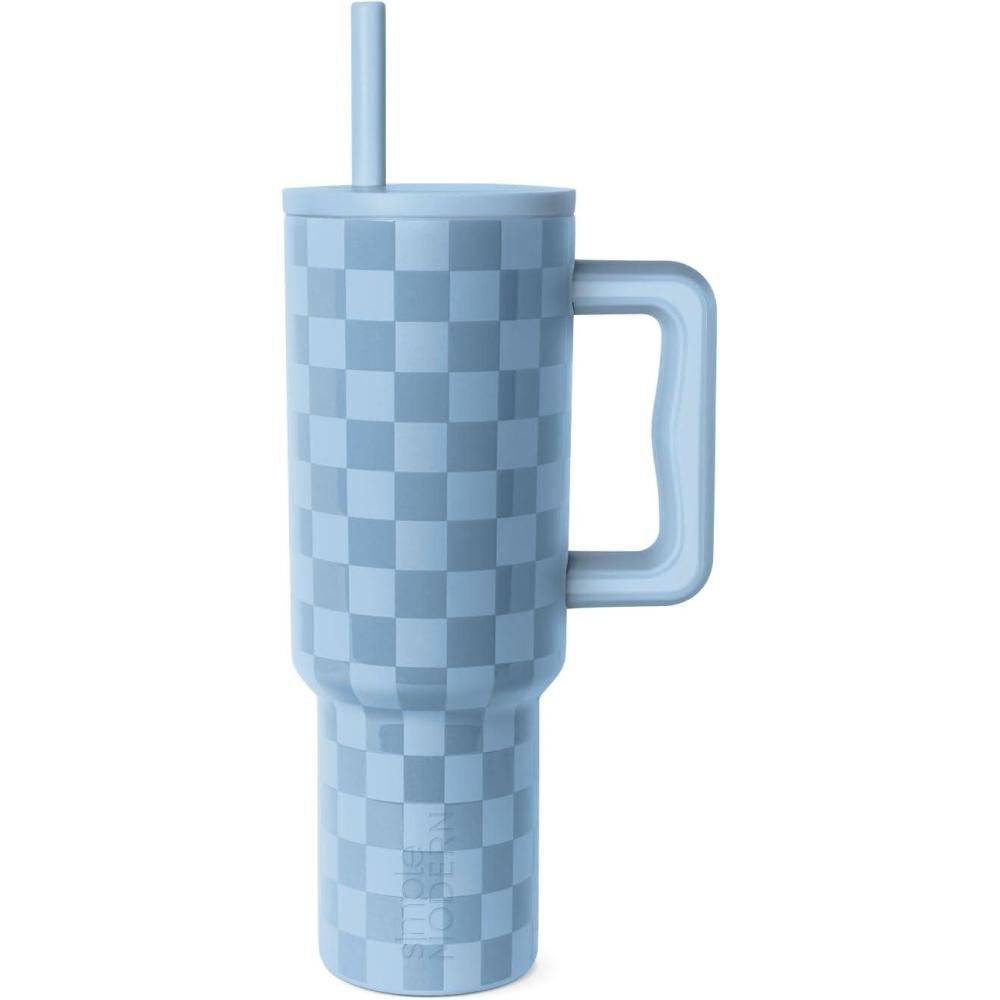 imageSimple Modern 40 oz Tumbler with Handle and Straw Lid  LeakProof Insulated Stainless Steel Water Bottle Travel Mug Cupholder Use  Gifts for Women Men Him Her  Trek Signature  BerryPattern Forget Me Not Checkmate