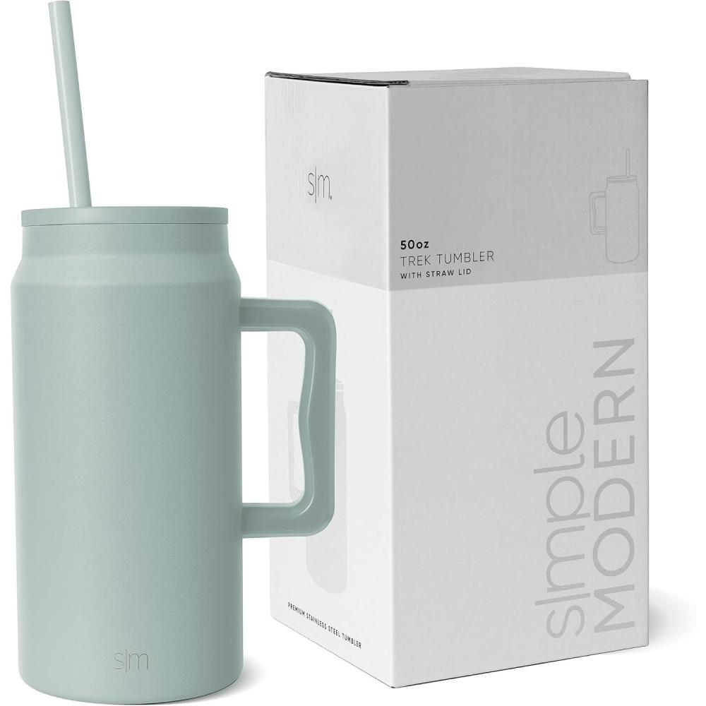 imageSimple Modern 50 oz Mug Tumbler with Handle and Straw Lid  Reusable Insulated Stainless Steel Large Water Bottle  Gifts for Women Men Him Her  Trek Collection  50oz  Midnight BlackSea Glass Sage