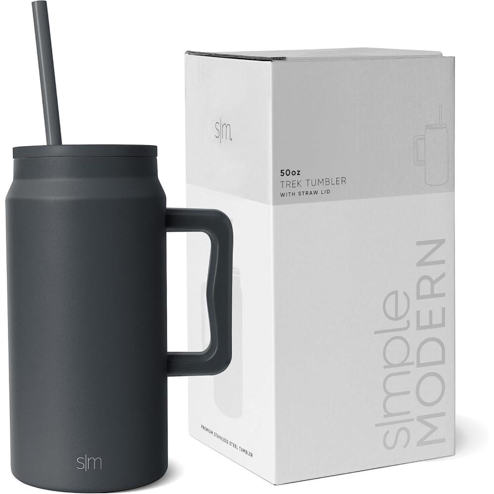 imageSimple Modern 50 oz Mug Tumbler with Handle and Straw Lid  Reusable Insulated Stainless Steel Large Water Bottle  Gifts for Women Men Him Her  Trek Collection  50oz  Midnight BlackGraphite