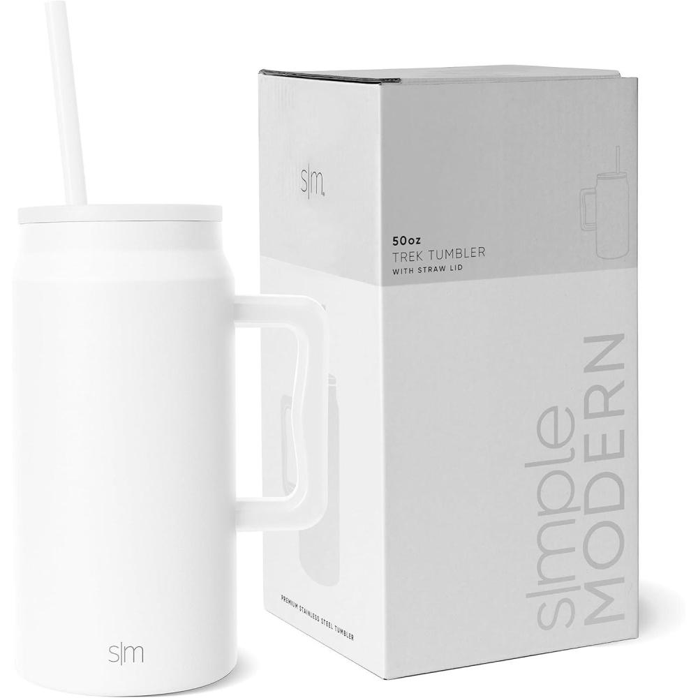 imageSimple Modern 50 oz Mug Tumbler with Handle and Straw Lid  Reusable Insulated Stainless Steel Large Water Bottle  Gifts for Women Men Him Her  Trek Collection  50oz  Midnight BlackWinter White