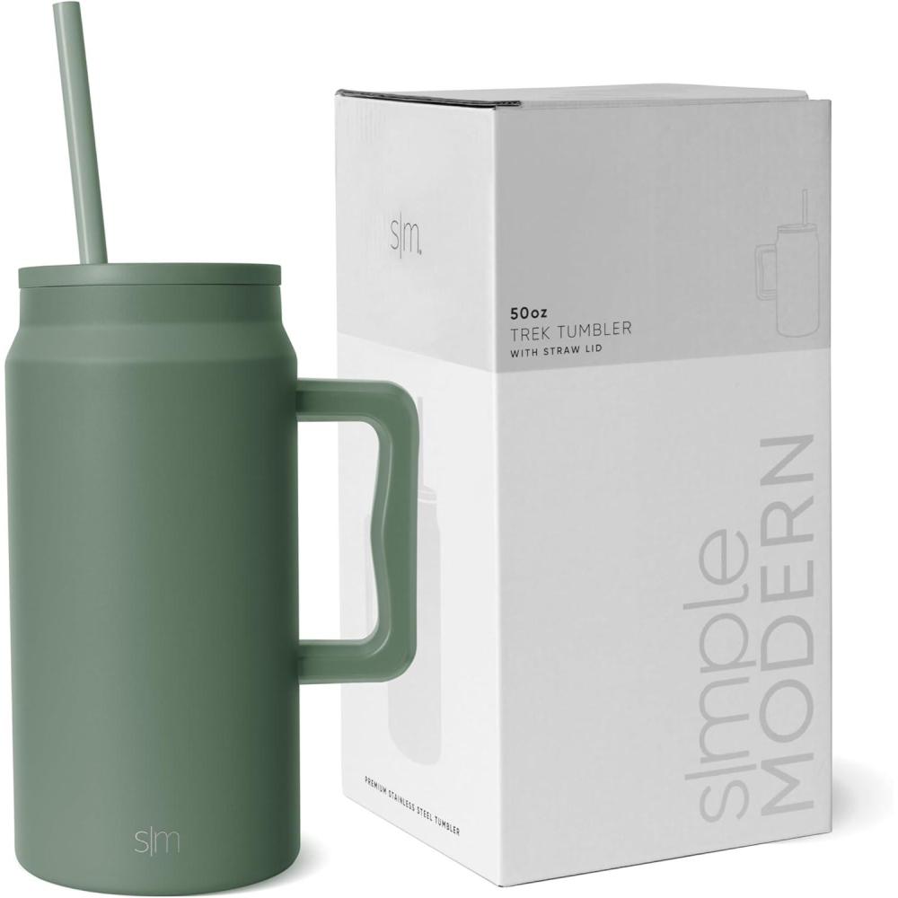 imageSimple Modern 50 oz Mug Tumbler with Handle and Straw Lid  Reusable Insulated Stainless Steel Large Water Bottle  Gifts for Women Men Him Her  Trek Collection  50oz  Midnight BlackOlive Grove