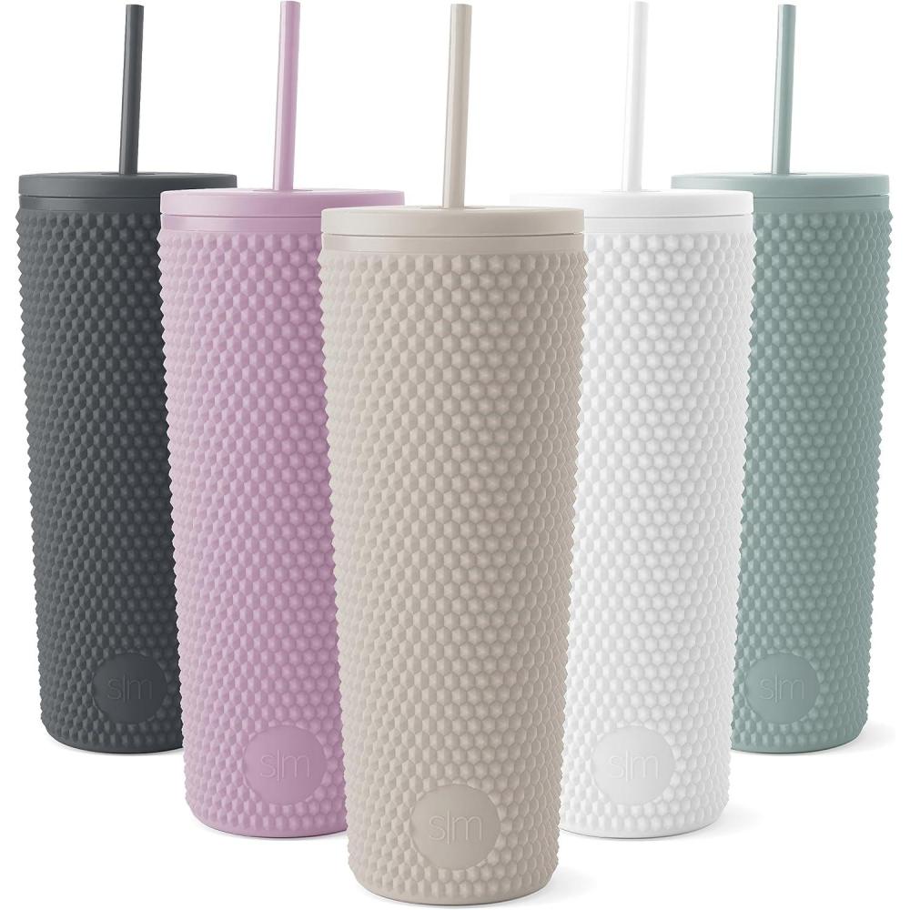 imageSimple Modern Plastic Matte Studded Tumbler with Lid and Straw  Reusable BPA Free Iced Coffee Cups Double Wall Smoothie Cup  Gifts for Women Men Him Her  Classic Collection  24oz  Winter WhiteAlmond Birch