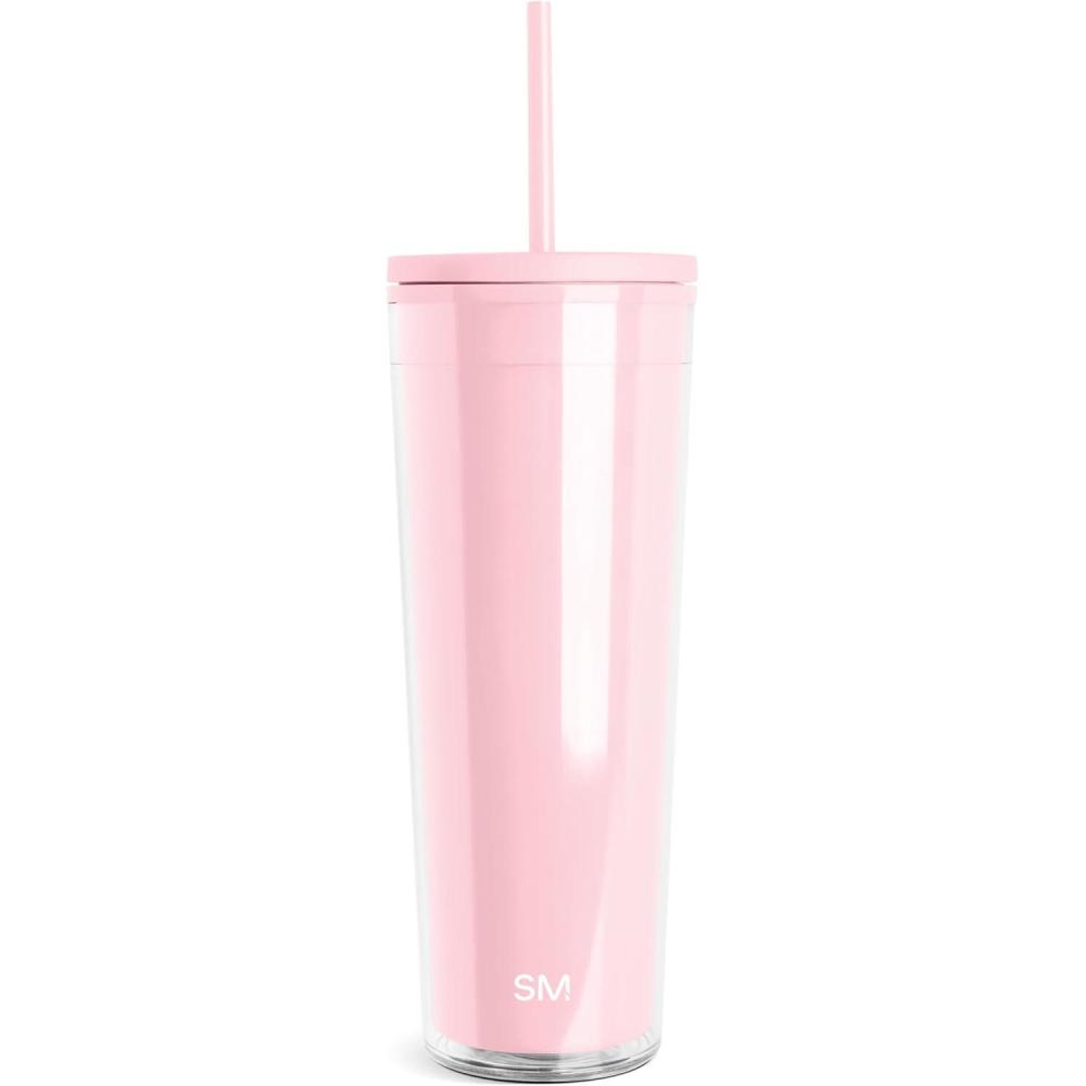 imageSimple Modern Plastic Tumbler with Lid and Straw  Reusable BPA Free Iced Coffee Cups Double Wall Smoothie Cup  Gifts for Women Men Him Her  Classic Collection  24oz  BlushBlush