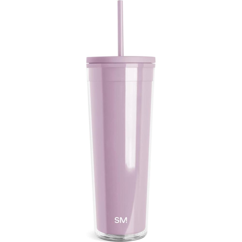 imageSimple Modern Plastic Tumbler with Lid and Straw  Reusable BPA Free Iced Coffee Cups Double Wall Smoothie Cup  Gifts for Women Men Him Her  Classic Collection  24oz  BlushLavender Mist