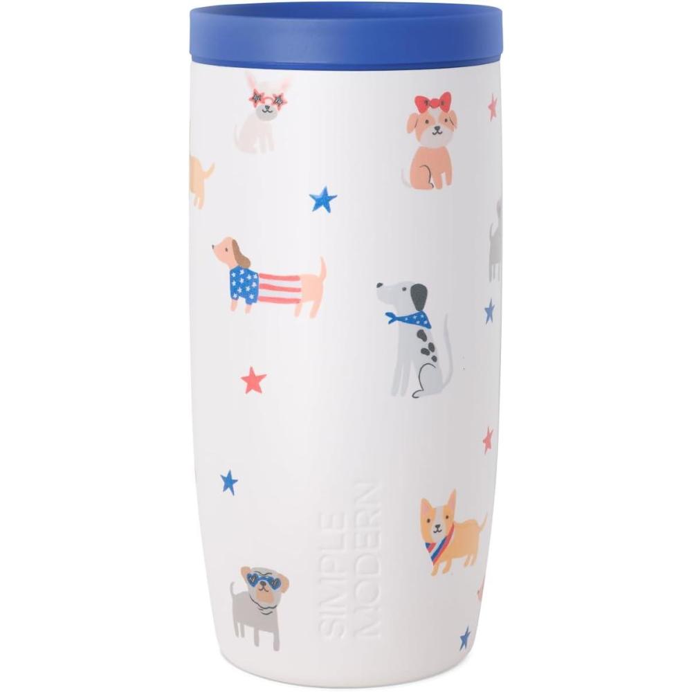 imageSimple Modern Travel Coffee Mug Tumbler with 360 Lid  CeramicLined Insulated Stainless Steel Cold Brew Iced Coffee Cup Thermos  Gifts for Women Men Her Him  Voyager Signature  16oz  ForestPattern Patriotic Pets