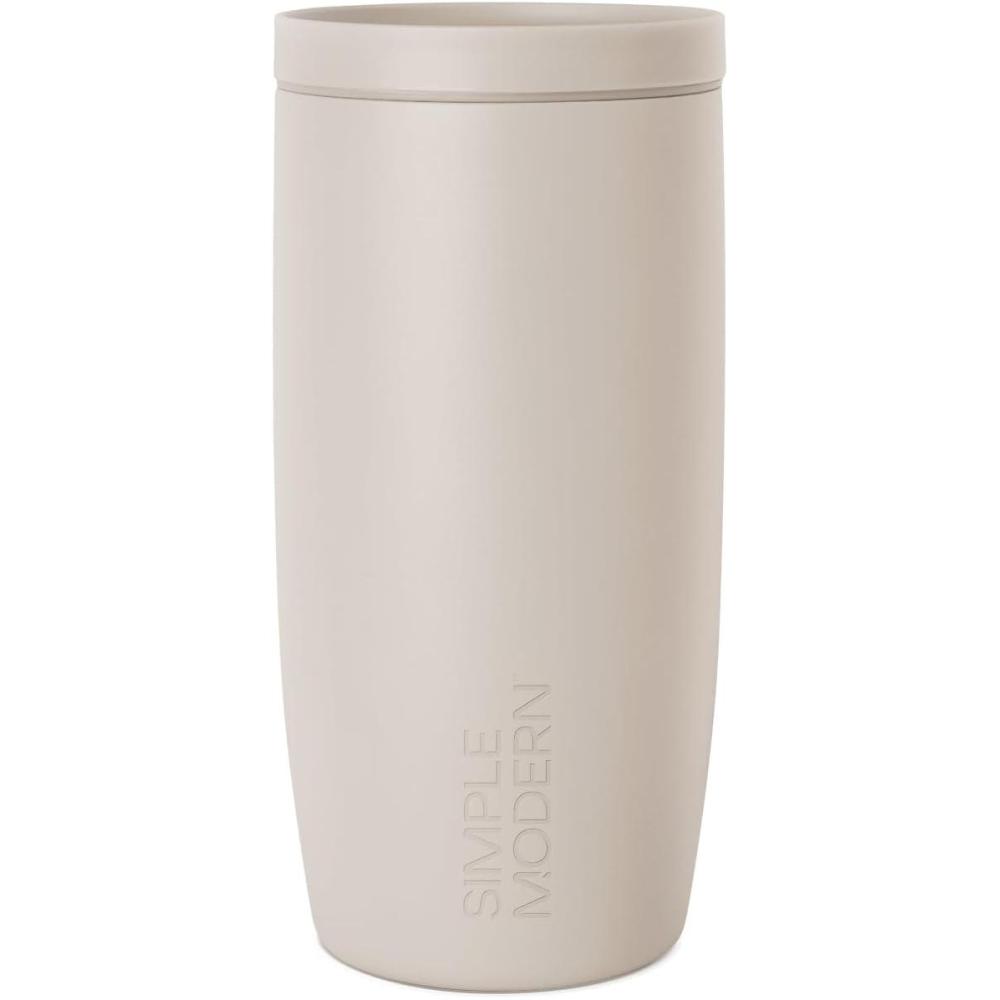 imageSimple Modern Travel Coffee Mug Tumbler with 360 Lid  CeramicLined Insulated Stainless Steel Cold Brew Iced Coffee Cup Thermos  Gifts for Women Men Her Him  Voyager Signature  16oz  ForestAlmond Birch