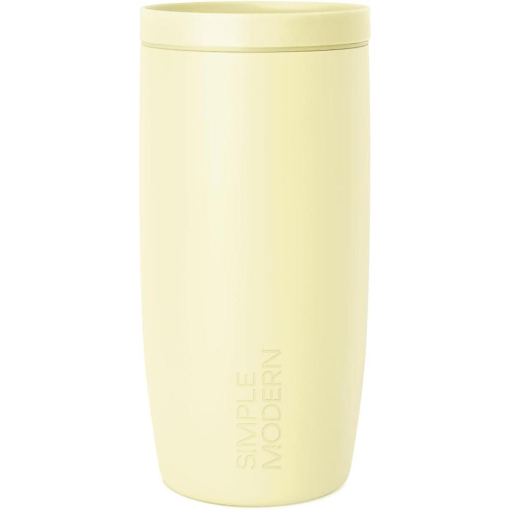 imageSimple Modern Travel Coffee Mug Tumbler with 360 Lid  CeramicLined Insulated Stainless Steel Cold Brew Iced Coffee Cup Thermos  Gifts for Women Men Her Him  Voyager Signature  16oz  ForestButtercup