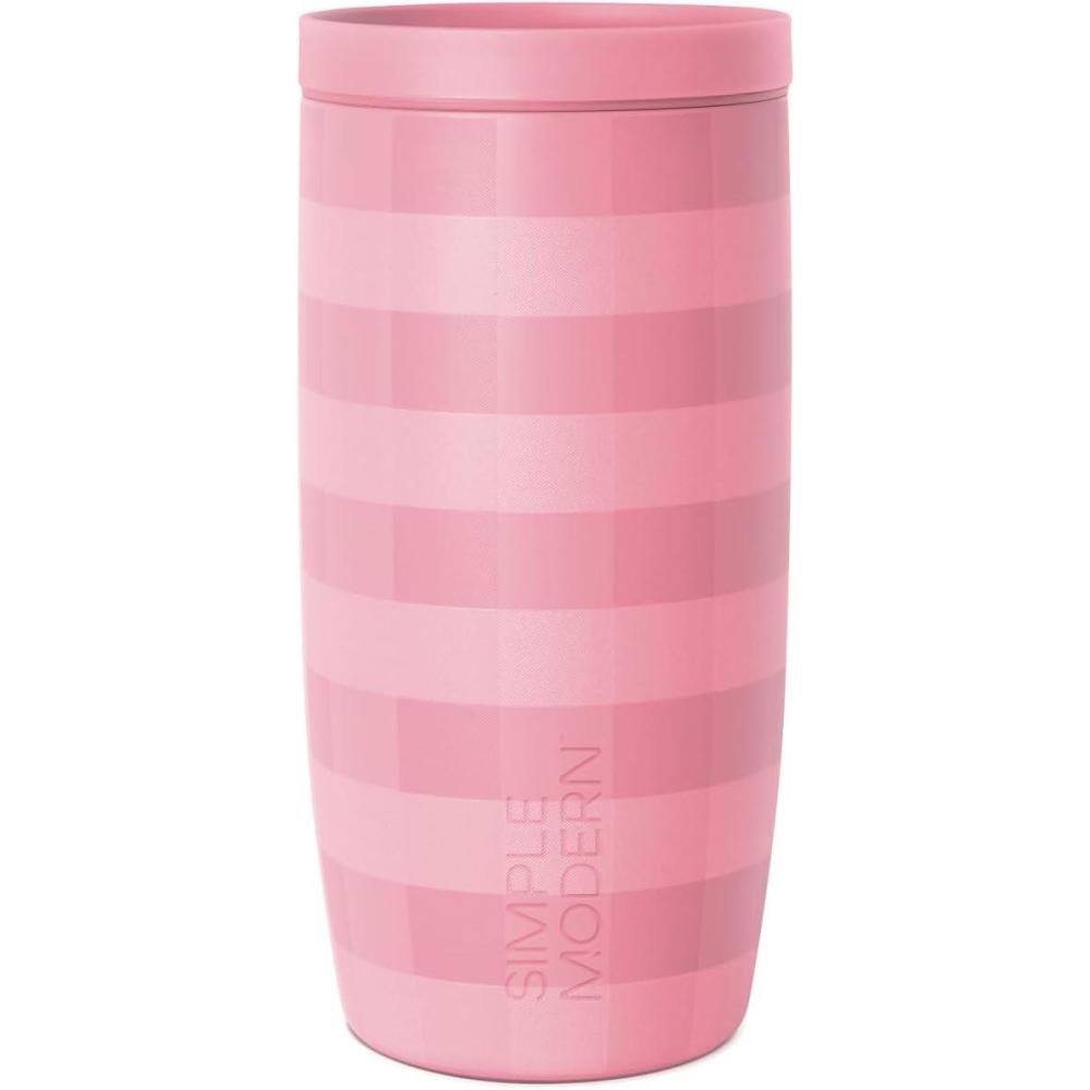 imageSimple Modern Travel Coffee Mug Tumbler with 360 Lid  CeramicLined Insulated Stainless Steel Cold Brew Iced Coffee Cup Thermos  Gifts for Women Men Her Him  Voyager Signature  16oz  ForestPattern Velvet Pink Gingham