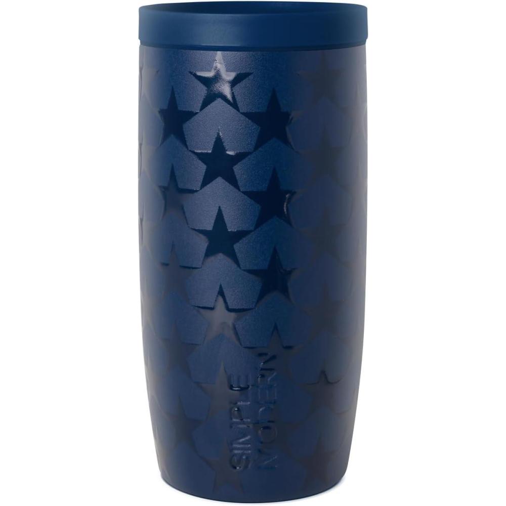 imageSimple Modern Travel Coffee Mug Tumbler with 360 Lid  CeramicLined Insulated Stainless Steel Cold Brew Iced Coffee Cup Thermos  Gifts for Women Men Her Him  Voyager Signature  16oz  ForestPattern Stars Navy