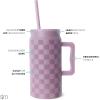 imageSimple Modern 50 oz Mug Tumbler with Handle and Straw Lid  Reusable Insulated Stainless Steel Large Water Bottle  Gifts for Women Men Him Her  Trek Collection  50oz  Midnight BlackPattern Lavender Checkmate