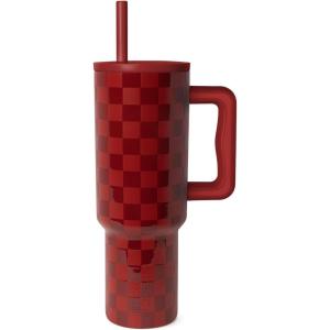 imageSimple Modern 40 oz Tumbler with Handle and Straw Lid  LeakProof Insulated Stainless Steel Water Bottle Travel Mug Cupholder Use  Gifts for Women Men Him Her  Trek Signature  BerryPattern Red Cottage Checkmate