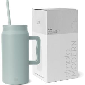 imageSimple Modern 50 oz Mug Tumbler with Handle and Straw Lid  Reusable Insulated Stainless Steel Large Water Bottle  Gifts for Women Men Him Her  Trek Collection  50oz  Midnight BlackSea Glass Sage