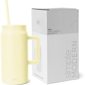 imageSimple Modern 50 oz Mug Tumbler with Handle and Straw Lid  Reusable Insulated Stainless Steel Large Water Bottle  Gifts for Women Men Him Her  Trek Collection  50oz  Midnight BlackButtercup