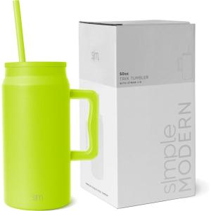 imageSimple Modern 50 oz Mug Tumbler with Handle and Straw Lid  Reusable Insulated Stainless Steel Large Water Bottle  Gifts for Women Men Him Her  Trek Collection  50oz  Midnight BlackGreen Apple