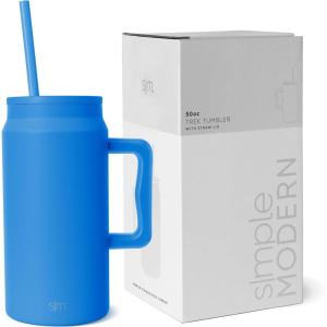 imageSimple Modern 50 oz Mug Tumbler with Handle and Straw Lid  Reusable Insulated Stainless Steel Large Water Bottle  Gifts for Women Men Him Her  Trek Collection  50oz  Midnight BlackSupersonic Blue