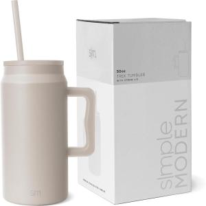 imageSimple Modern 50 oz Mug Tumbler with Handle and Straw Lid  Reusable Insulated Stainless Steel Large Water Bottle  Gifts for Women Men Him Her  Trek Collection  50oz  Midnight BlackAlmond Birch