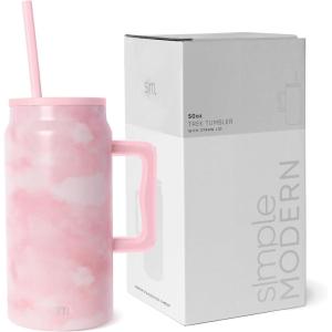 imageSimple Modern 50 oz Mug Tumbler with Handle and Straw Lid  Reusable Insulated Stainless Steel Large Water Bottle  Gifts for Women Men Him Her  Trek Collection  50oz  Midnight BlackPattern Blush Tie Dye