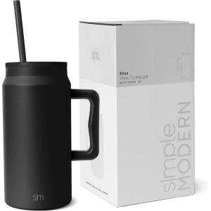 imageSimple Modern 50 oz Mug Tumbler with Handle and Straw Lid  Reusable Insulated Stainless Steel Large Water Bottle  Gifts for Women Men Him Her  Trek Collection  50oz  Midnight Black Midnight Black
