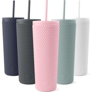 imageSimple Modern Plastic Matte Studded Tumbler with Lid and Straw  Reusable BPA Free Iced Coffee Cups Double Wall Smoothie Cup  Gifts for Women Men Him Her  Classic Collection  24oz  Winter WhiteBlush