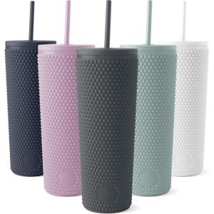 imageSimple Modern Plastic Matte Studded Tumbler with Lid and Straw  Reusable BPA Free Iced Coffee Cups Double Wall Smoothie Cup  Gifts for Women Men Him Her  Classic Collection  24oz  Winter WhiteGraphite