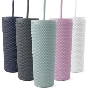 imageSimple Modern Plastic Matte Studded Tumbler with Lid and Straw  Reusable BPA Free Iced Coffee Cups Double Wall Smoothie Cup  Gifts for Women Men Him Her  Classic Collection  24oz  Winter WhiteSea Glass Sage