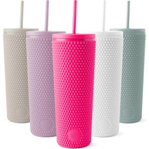 imageSimple Modern Plastic Matte Studded Tumbler with Lid and Straw  Reusable BPA Free Iced Coffee Cups Double Wall Smoothie Cup  Gifts for Women Men Him Her  Classic Collection  24oz  Winter WhiteRaspberry Vibes