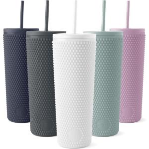 imageSimple Modern Plastic Matte Studded Tumbler with Lid and Straw  Reusable BPA Free Iced Coffee Cups Double Wall Smoothie Cup  Gifts for Women Men Him Her  Classic Collection  24oz  Winter WhiteWinter White