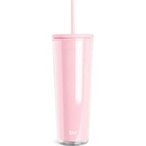 imageSimple Modern Plastic Tumbler with Lid and Straw  Reusable BPA Free Iced Coffee Cups Double Wall Smoothie Cup  Gifts for Women Men Him Her  Classic Collection  24oz  BlushBlush