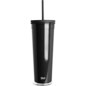imageSimple Modern Plastic Tumbler with Lid and Straw  Reusable BPA Free Iced Coffee Cups Double Wall Smoothie Cup  Gifts for Women Men Him Her  Classic Collection  24oz  Blush Midnight Black