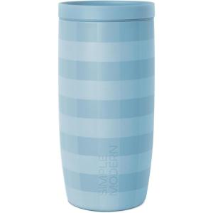 imageSimple Modern Travel Coffee Mug Tumbler with 360 Lid  CeramicLined Insulated Stainless Steel Cold Brew Iced Coffee Cup Thermos  Gifts for Women Men Her Him  Voyager Signature  16oz  ForestPattern Blue Jay Gingham