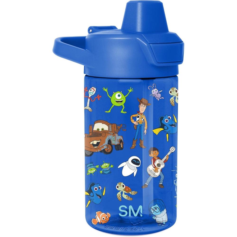 imageSimple Modern Disney Kids Water Bottle Plastic BPAFree Tritan Cup with Leak Proof Straw Lid  Reusable and Durable for Toddlers Girls and Boys  Summit Collection  12oz Pixar PalsDisney Pixar Mashup on Blue