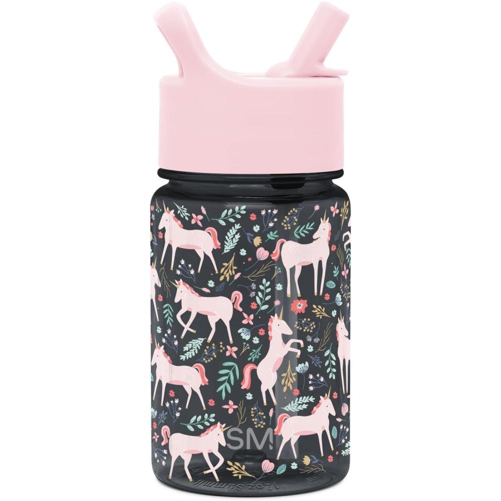 imageSimple Modern Disney Kids Water Bottle Plastic BPAFree Tritan Cup with Leak Proof Straw Lid  Reusable and Durable for Toddlers Girls and Boys  Summit Collection  12oz Pixar PalsUnicorn Fields