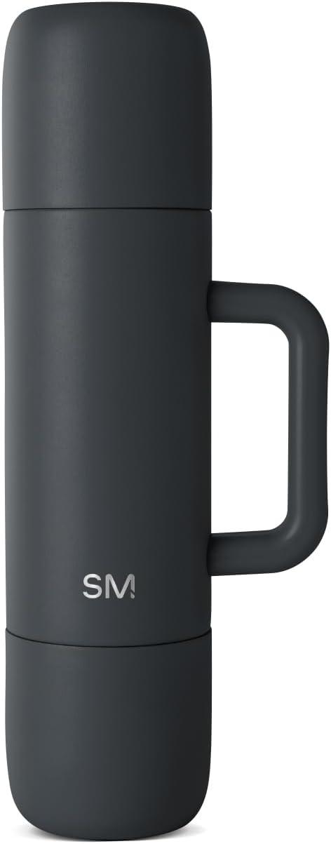 imageSimple Modern 36oz Insulated Hot Beverage Bottle with 2 Mugs  Travel Coffee Thermos for Hot Drinks  Twist and Pour Top  Commute Travel and Picnic Friendly  Roam Collection  ForestGraphite