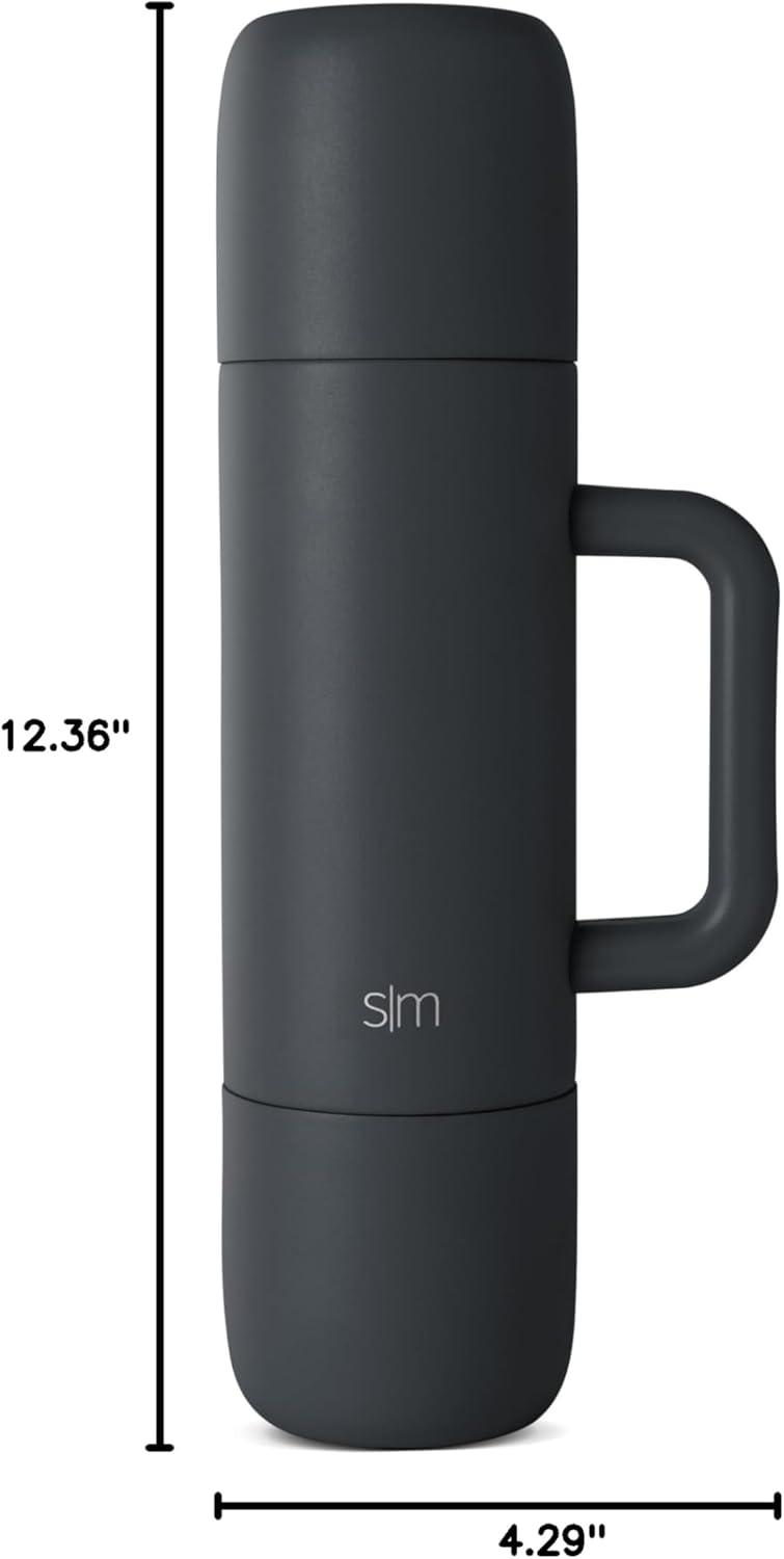 imageSimple Modern 36oz Insulated Hot Beverage Bottle with 2 Mugs  Travel Coffee Thermos for Hot Drinks  Twist and Pour Top  Commute Travel and Picnic Friendly  Roam Collection  ForestGraphite