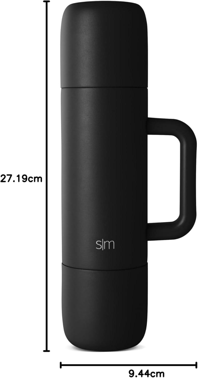 imageSimple Modern 36oz Insulated Hot Beverage Bottle with 2 Mugs  Travel Coffee Thermos for Hot Drinks  Twist and Pour Top  Commute Travel and Picnic Friendly  Roam Collection  Forest Midnight Black