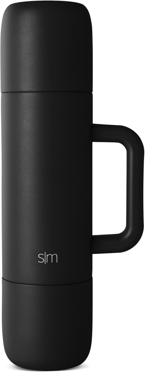 imageSimple Modern 36oz Insulated Hot Beverage Bottle with 2 Mugs  Travel Coffee Thermos for Hot Drinks  Twist and Pour Top  Commute Travel and Picnic Friendly  Roam Collection  Forest Midnight Black